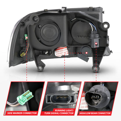 Crystal Headlight Set W/ Light Bar Style Black Housing Clear Lens Pair Dodge Dakota 1997-2004, Dodge Durango 1998-2003 AnzoUSA-4