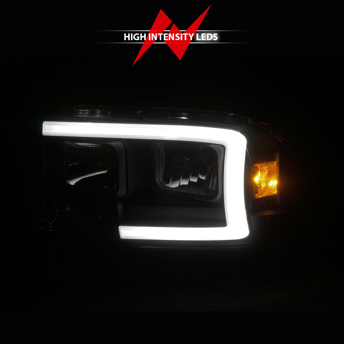 Crystal Headlight Set W/ Light Bar Style Black Housing Clear Lens Pair Dodge Dakota 1997-2004, Dodge Durango 1998-2003 AnzoUSA-5