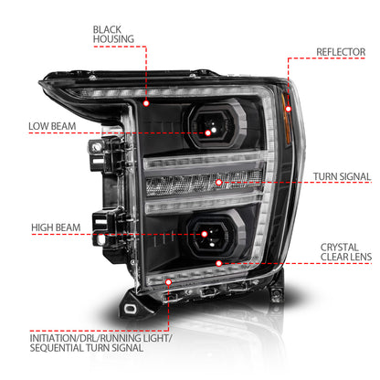 LED Projector Headlights Black Housing Full LED Projector Sequential Switchback Tube W/DRL & Initiation Feature (Driver Side Only) Ford F-150 2021-2023 AnzoUSA-5