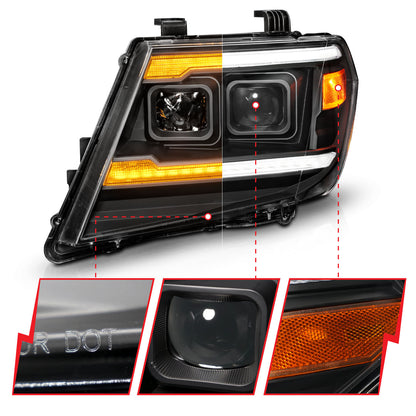 Dual Square Projector Headlights Sequential+switchback Light Bar Black Housing Clear Lens Pair Nissan Frontier 2009-2020 AnzoUSA-2