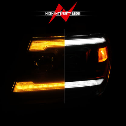 Dual Square Projector Headlights Sequential+switchback Light Bar Black Housing Clear Lens Pair Nissan Frontier 2009-2020 AnzoUSA-5