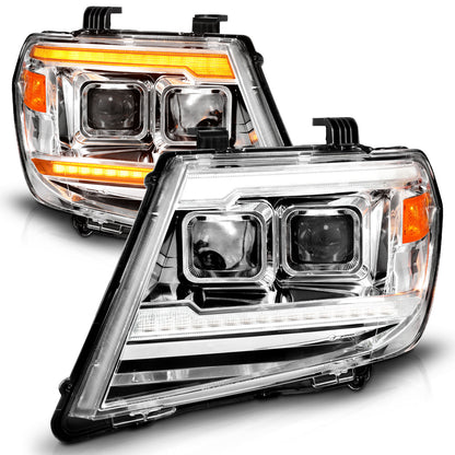 Dual Square Projector Headlights Sequential+switchback Light Bar Chrome Housing Clear Lens Pair Nissan Frontier 2009-2020 AnzoUSA-1