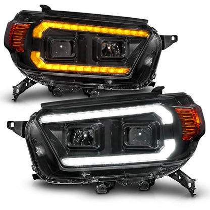 Projector Headlight Square Set W/LED DRL Sequential Turn Signal Clear Lens Black Housing Pair AnzoUSA-1