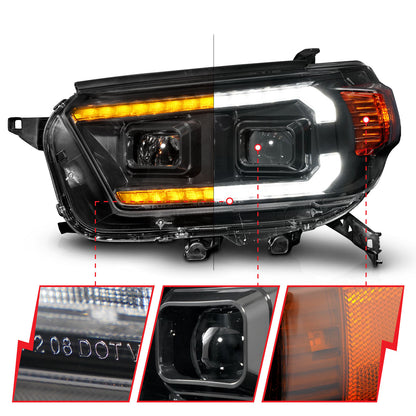 Projector Headlight Square Set W/LED DRL Sequential Turn Signal Clear Lens Black Housing Pair AnzoUSA-2