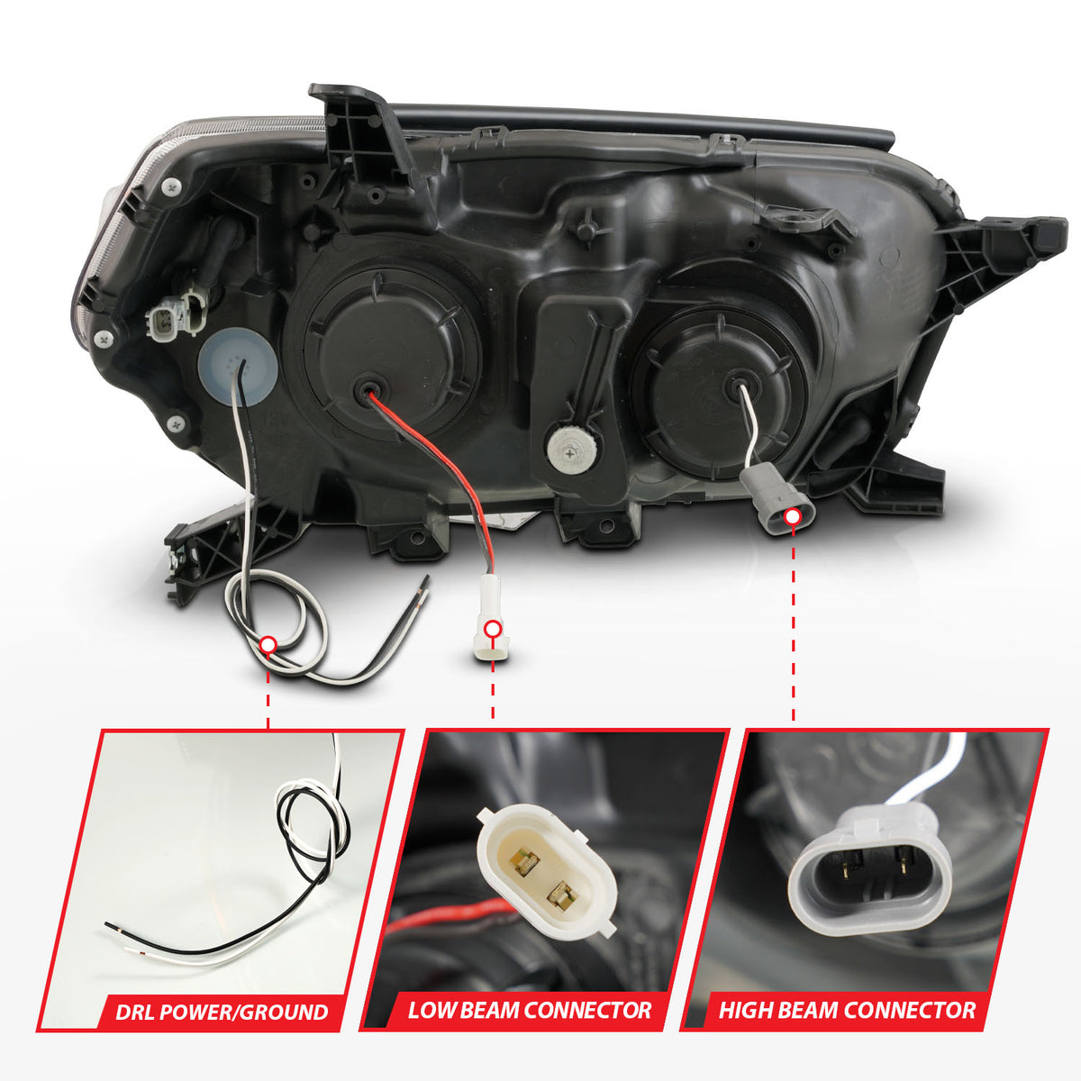 Projector Headlight Square Set W/LED DRL Sequential Turn Signal Clear Lens Black Housing Pair AnzoUSA-4