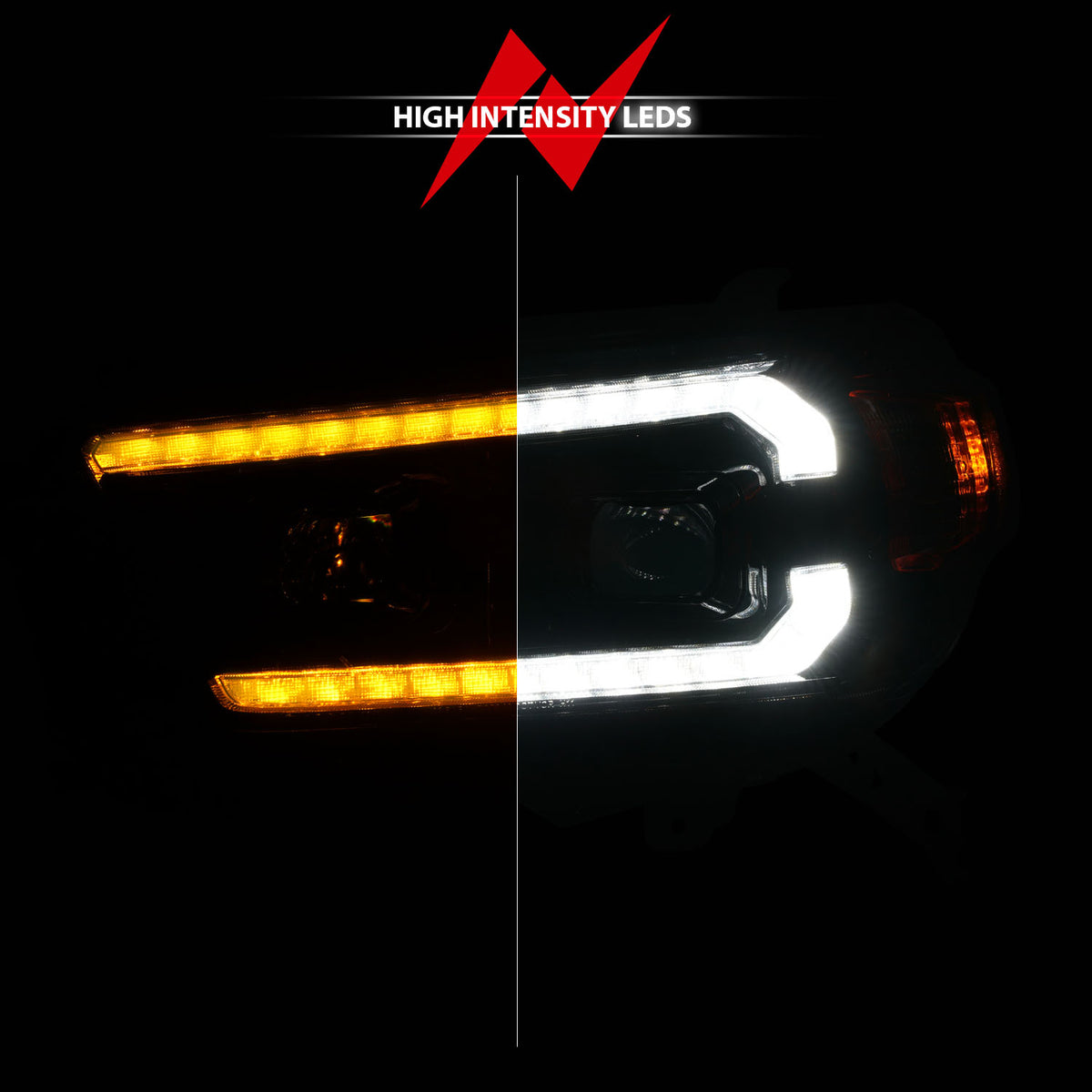 Projector Headlight Square Set W/LED DRL Sequential Turn Signal Clear Lens Black Housing Pair AnzoUSA-5
