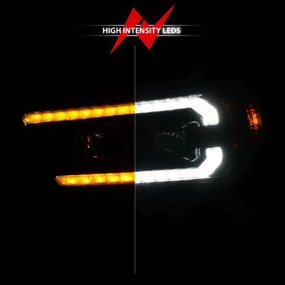 Projector Headlight Square Set W/LED DRL Sequential Turn Signal Clear Lens Black Housing Pair AnzoUSA-5