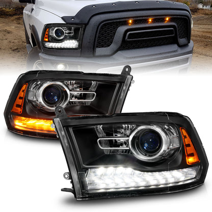 Projector Headlights Plank Style Switchback+sequential Matte Black Housing Clear Lens PairRam 1500/2500/3500 2011-2018 AnzoUSA