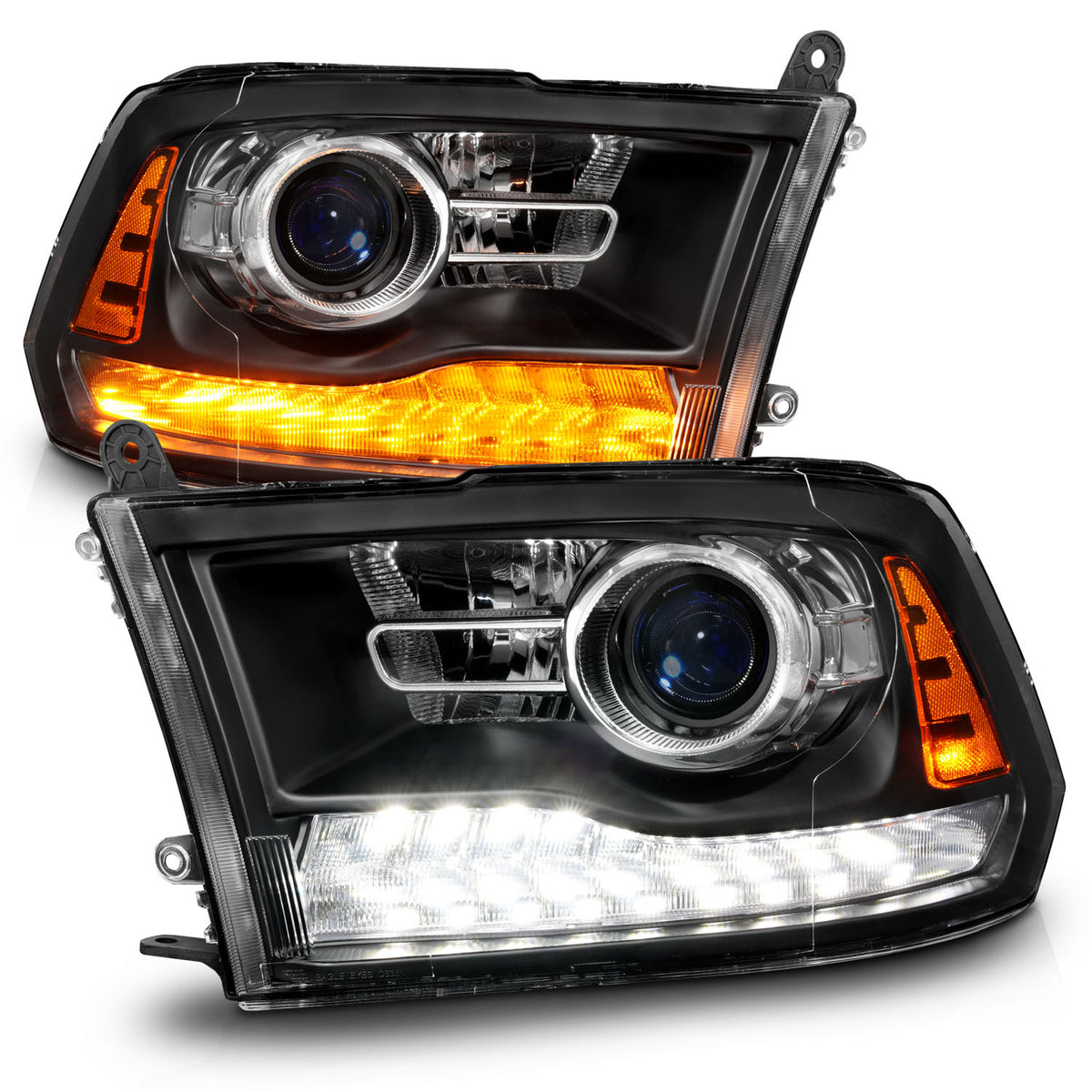 Projector Headlights Plank Style Switchback+sequential Matte Black Housing Clear Lens PairRam 1500/2500/3500 2011-2018 AnzoUSA-1