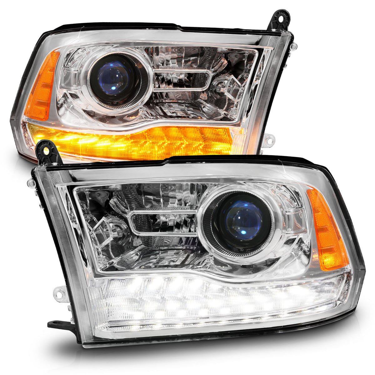 Projector Headlights Plank Style Switchback+sequential Chrome Housing Clear Lens PairRam 1500/2500/3500 2011-2018 AnzoUSA-1