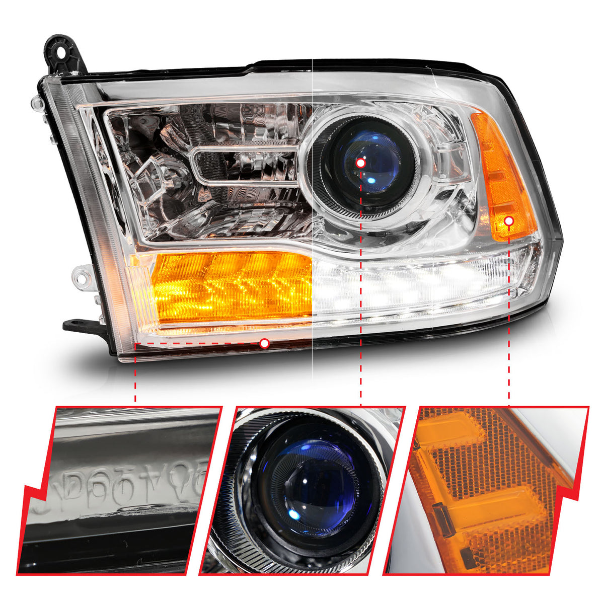Projector Headlights Plank Style Switchback+sequential Chrome Housing Clear Lens PairRam 1500/2500/3500 2011-2018 AnzoUSA-2