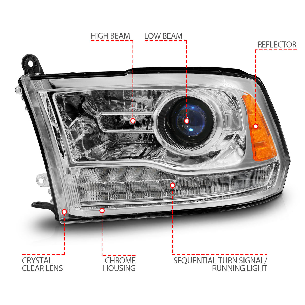 Projector Headlights Plank Style Switchback+sequential Chrome Housing Clear Lens PairRam 1500/2500/3500 2011-2018 AnzoUSA-3