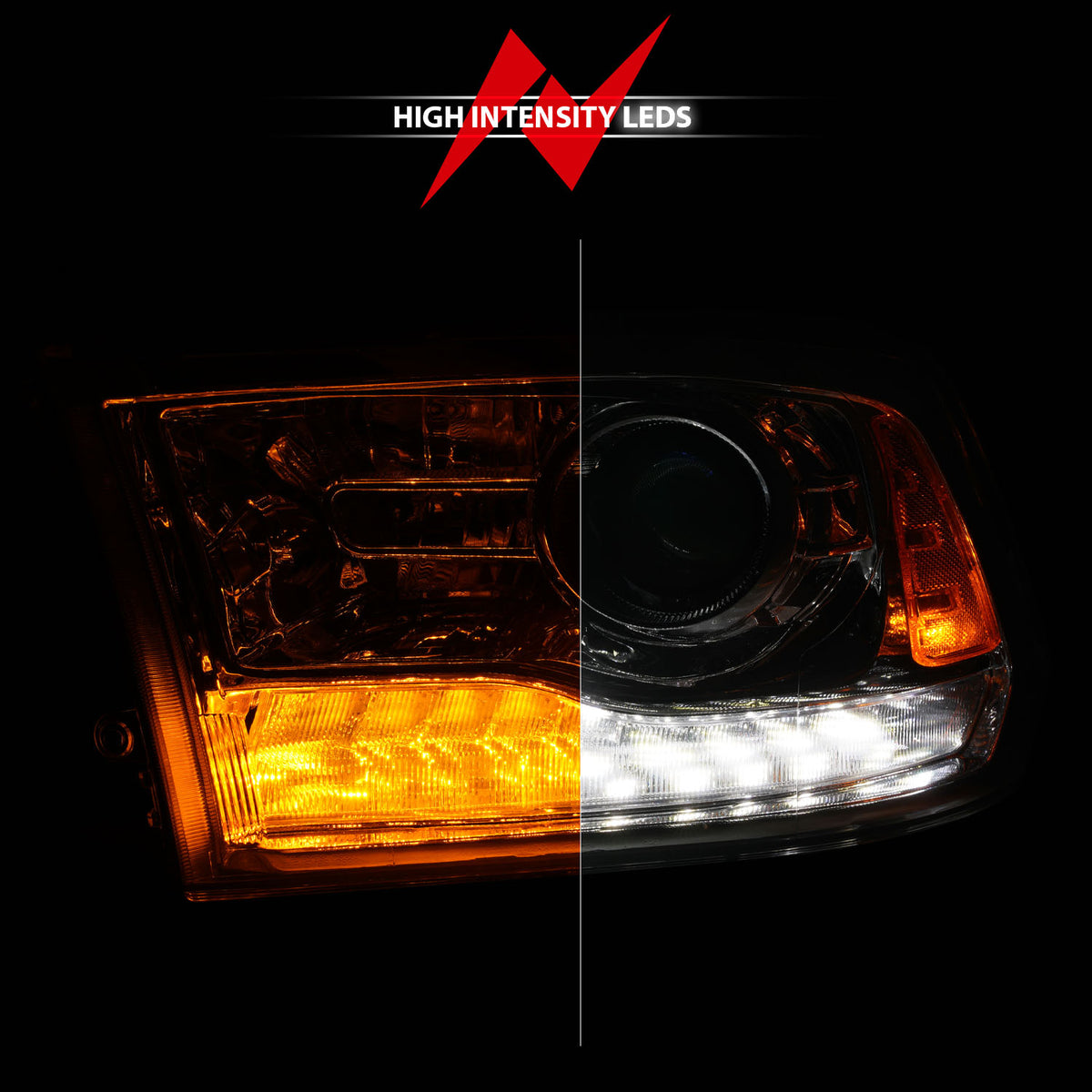 Projector Headlights Plank Style Switchback+sequential Chrome Housing Clear Lens PairRam 1500/2500/3500 2011-2018 AnzoUSA-5