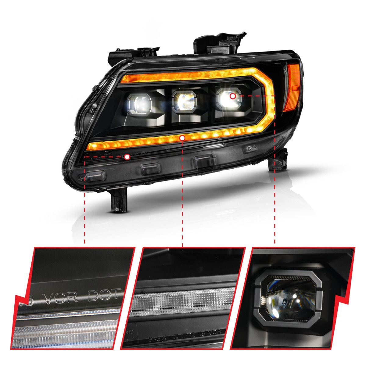 LED Projector Headlight Full LED Black Projector Headlights W/Sequential Turn Signal W/Initiation Feature+drl Chevrolet Colorado 2015-2022 AnzoUSA-1