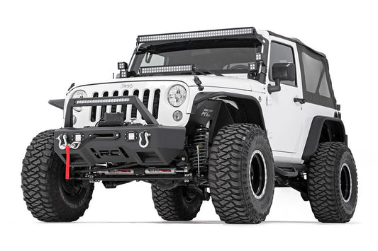 Jeep Front Stubby LED Winch Bumper w/Hoop Chrome Series JK, JL, Gladiator JT Rough Country-1