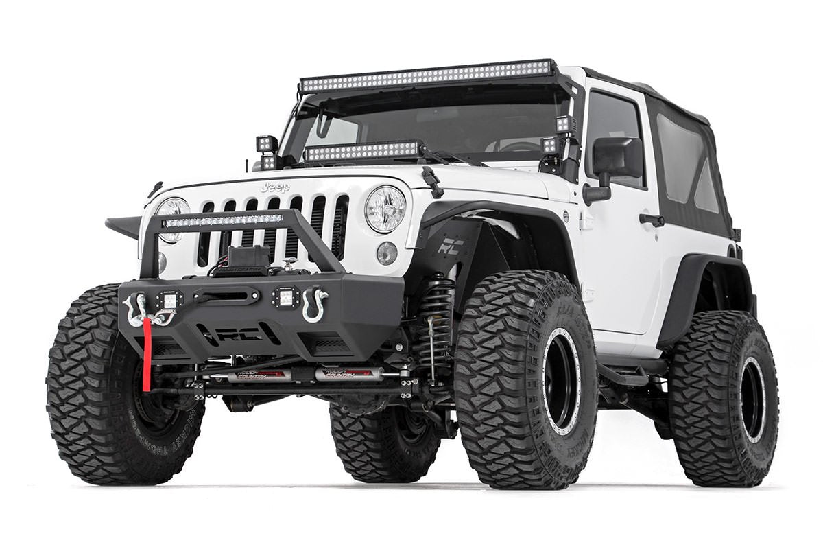 Jeep Front Stubby LED Winch Bumper w/Hoop Chrome Series JK, JL, Gladiator JT Rough Country-1