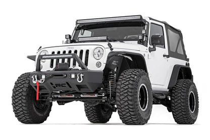 Jeep Front Stubby LED Winch Bumper w/Hoop Chrome Series JK, JL, Gladiator JT Rough Country-1