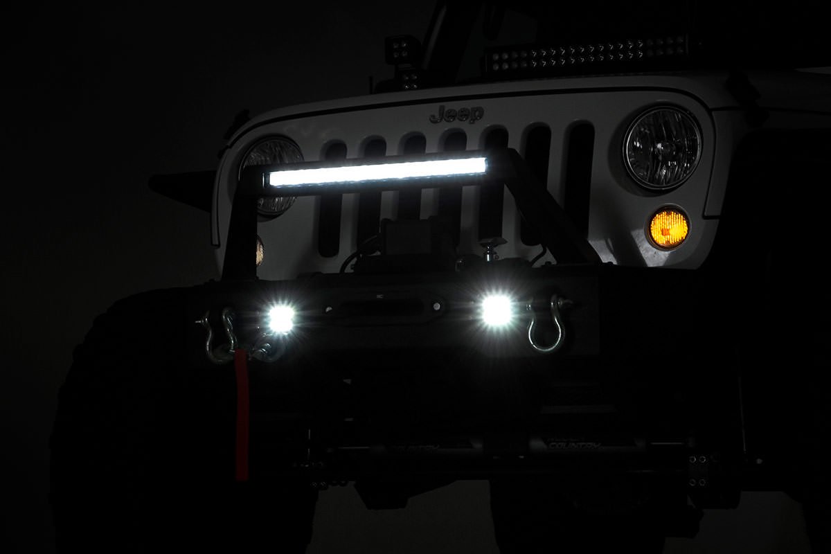 Rough Country Jeep Front Stubby LED Winch Bumper Black Series JK, JL, Gladiator JT Rough Country