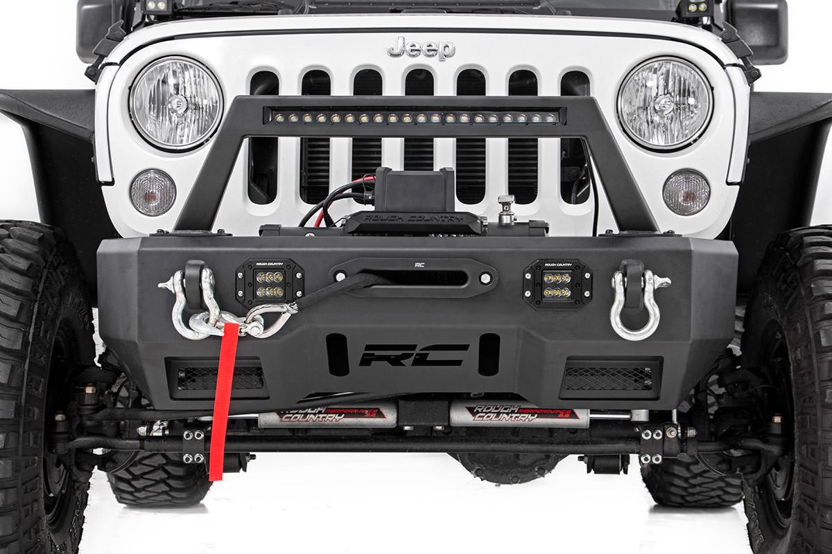 Rough Country Jeep Front Stubby LED Winch Bumper Black Series JK, JL, Gladiator JT Rough Country
