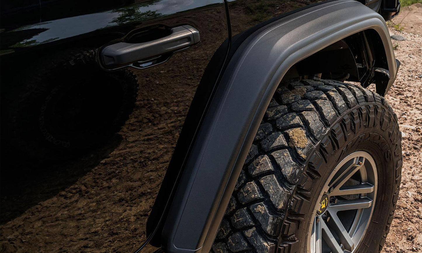 Black Hyperform Flat Style Textured Finish 4 Pc Set Fender Flares For 2018-2023 Jeep Wrangler Bushwacker-1