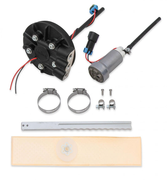 Diecast In-Tank Retrofit Fuel Module W/return 450 LPH Drop-In Retrofit EFI Fuel System W/hydramat Supports Up to 875 EFI or 1100 CARB HP (At 60 PSI at 13.5 Volts / 16.9 AMP Draw) of Course There Are Many Variables, Estimates Are Based on Gasoline Holley-1