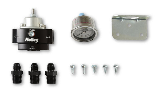 Billet Bypass Fuel Pressure Regulator Kit Pressure Range 4.5-9 PSI Fittings and Gauge Included Holley