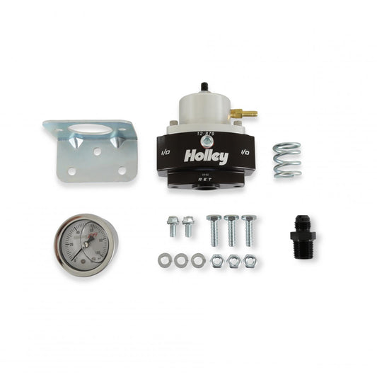Adjustable Billet By-Pass Regulator 3/8 NPT Kit Adjustable Billet By-Pass Return Style Fuel Pressure Regulator 3/8 NPT Kit with Fuel Pressure Gauge and Adapter Fittings Boost Reference 11 Holley