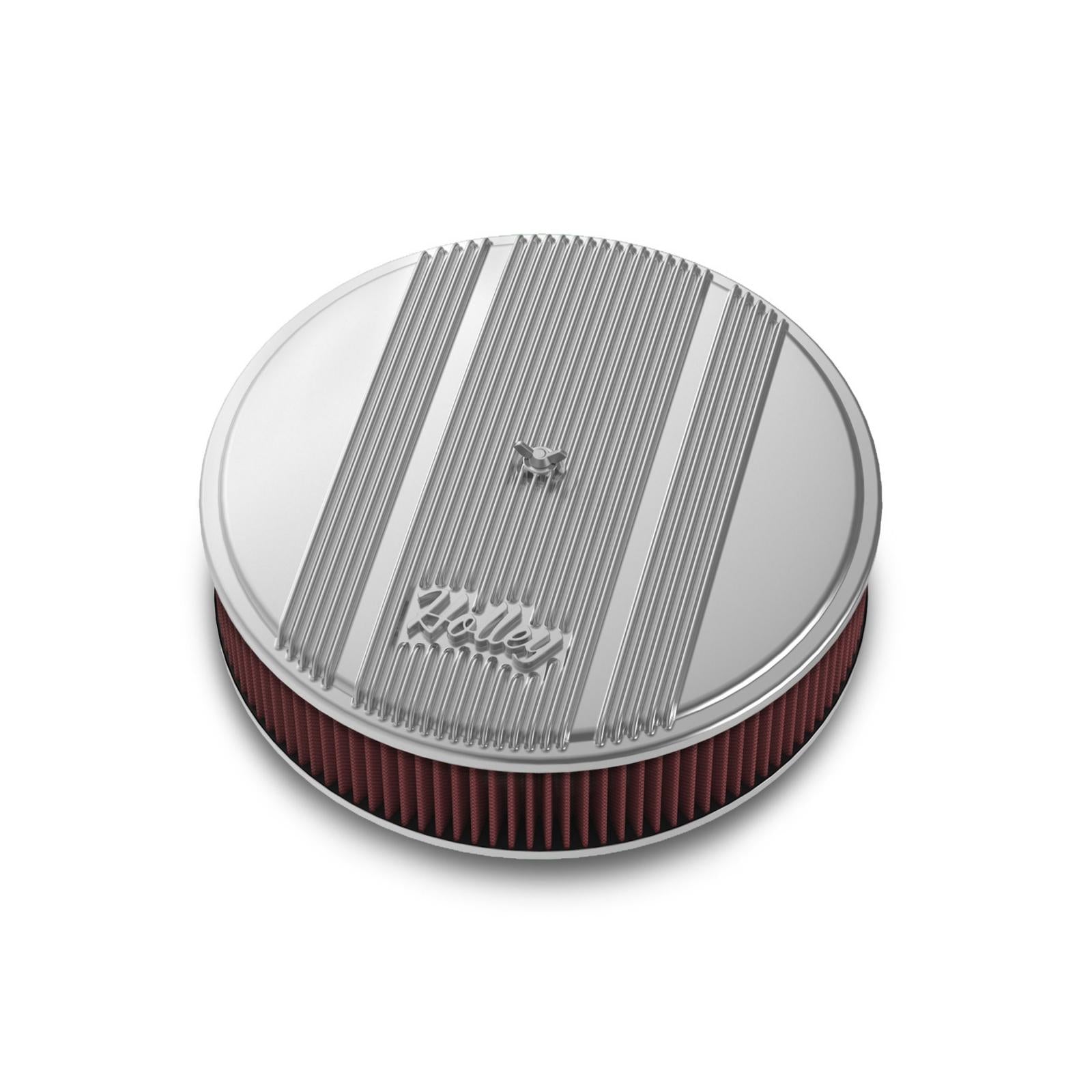 14 Round Finned Air Cleaner Finned Air Cleaner Assembly, 14 Round Design W/ 3 Paper Element, Die-Cast Aluminum, Fits 4150 & 4160 Carburetors w/5.125 Diameter Neck Holley-4