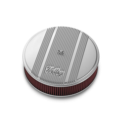 14 Round Finned Air Cleaner Finned Air Cleaner Assembly, 14 Round Design W/ 3 Paper Element, Die-Cast Aluminum, Fits 4150 & 4160 Carburetors w/5.125 Diameter Neck Holley-4