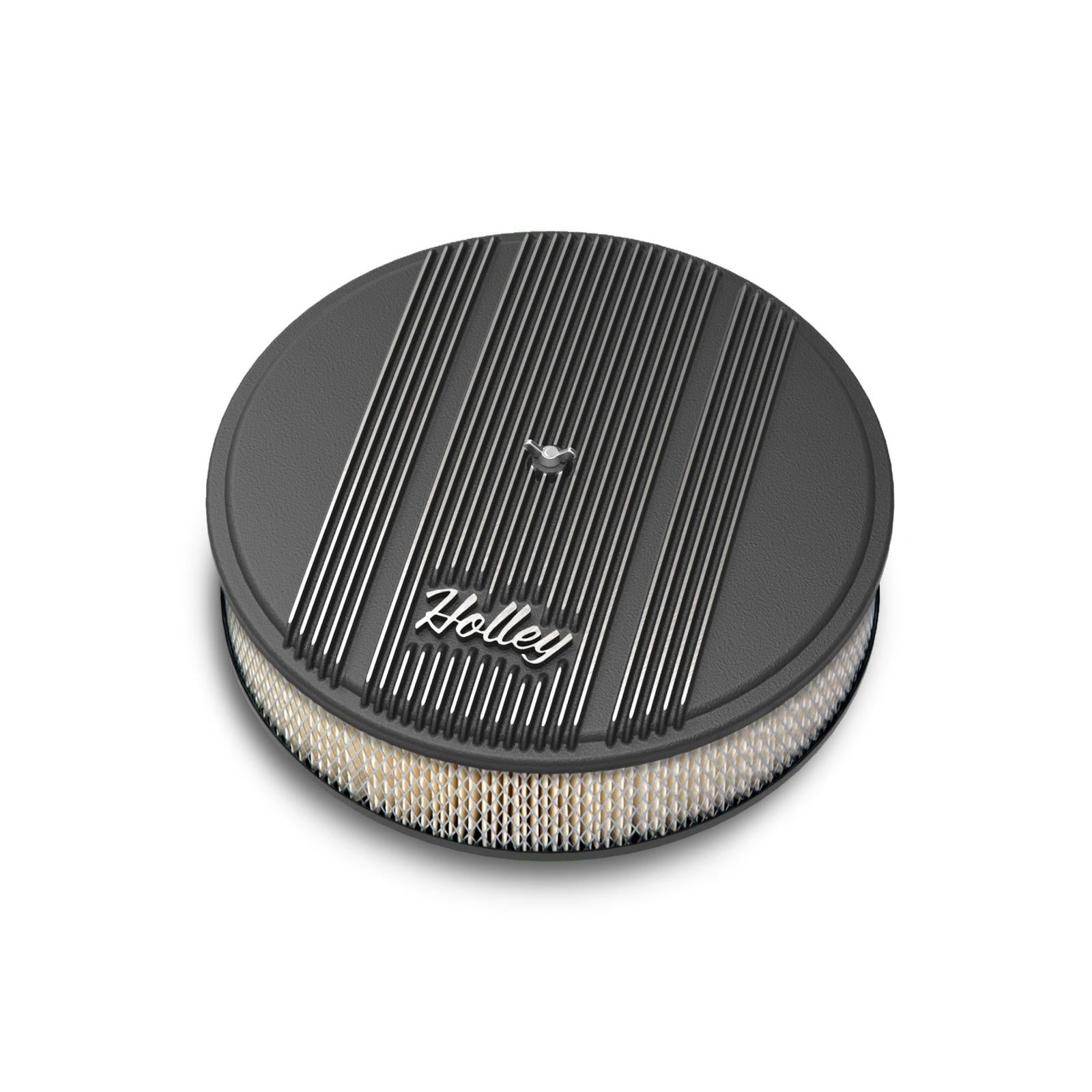 14 Round Finned Air Cleaner Finned Air Cleaner Assembly, 14 Round Design W/ 3 Paper Element, Die-Cast Aluminum, Fits 4150 & 4160 Carburetors w/5.125 Diameter Neck Holley-2