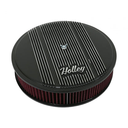 Finned Vintage Style Air Cleaner 14 Diameter X 3 Tall Round 4150 & 4160 Carburetors w/5.125 Diameter Neck Black Finned Air Cleaner Assembly Premium Element Die-Cast Aluminum Holley