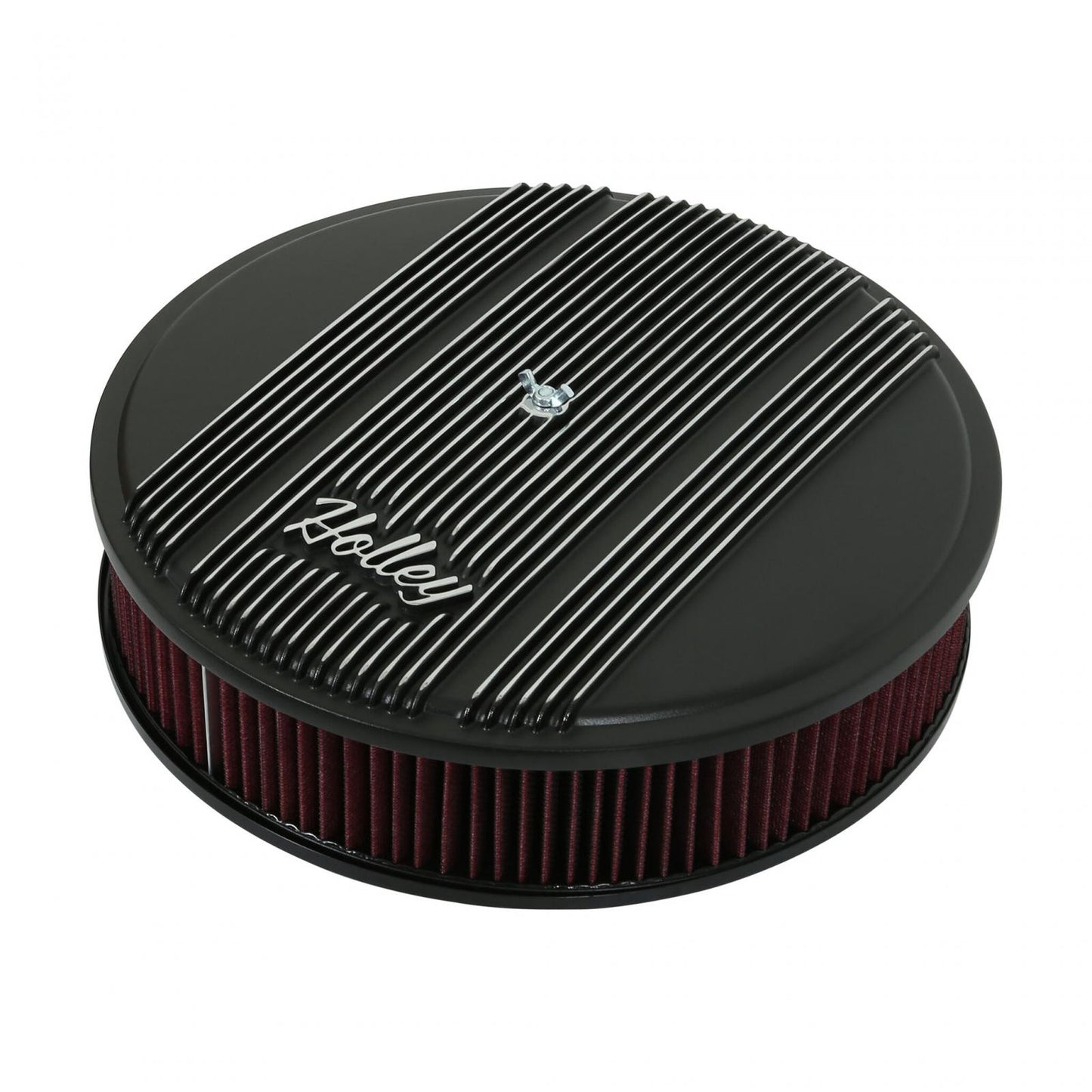 Finned Vintage Style Air Cleaner 14 Diameter X 3 Tall Round 4150 & 4160 Carburetors w/5.125 Diameter Neck Black Finned Air Cleaner Assembly Premium Element Die-Cast Aluminum Holley-2