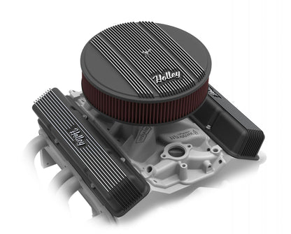 Finned Vintage Style Air Cleaner 14 Diameter X 3 Tall Round 4150 & 4160 Carburetors w/5.125 Diameter Neck Black Finned Air Cleaner Assembly Premium Element Die-Cast Aluminum Holley-9