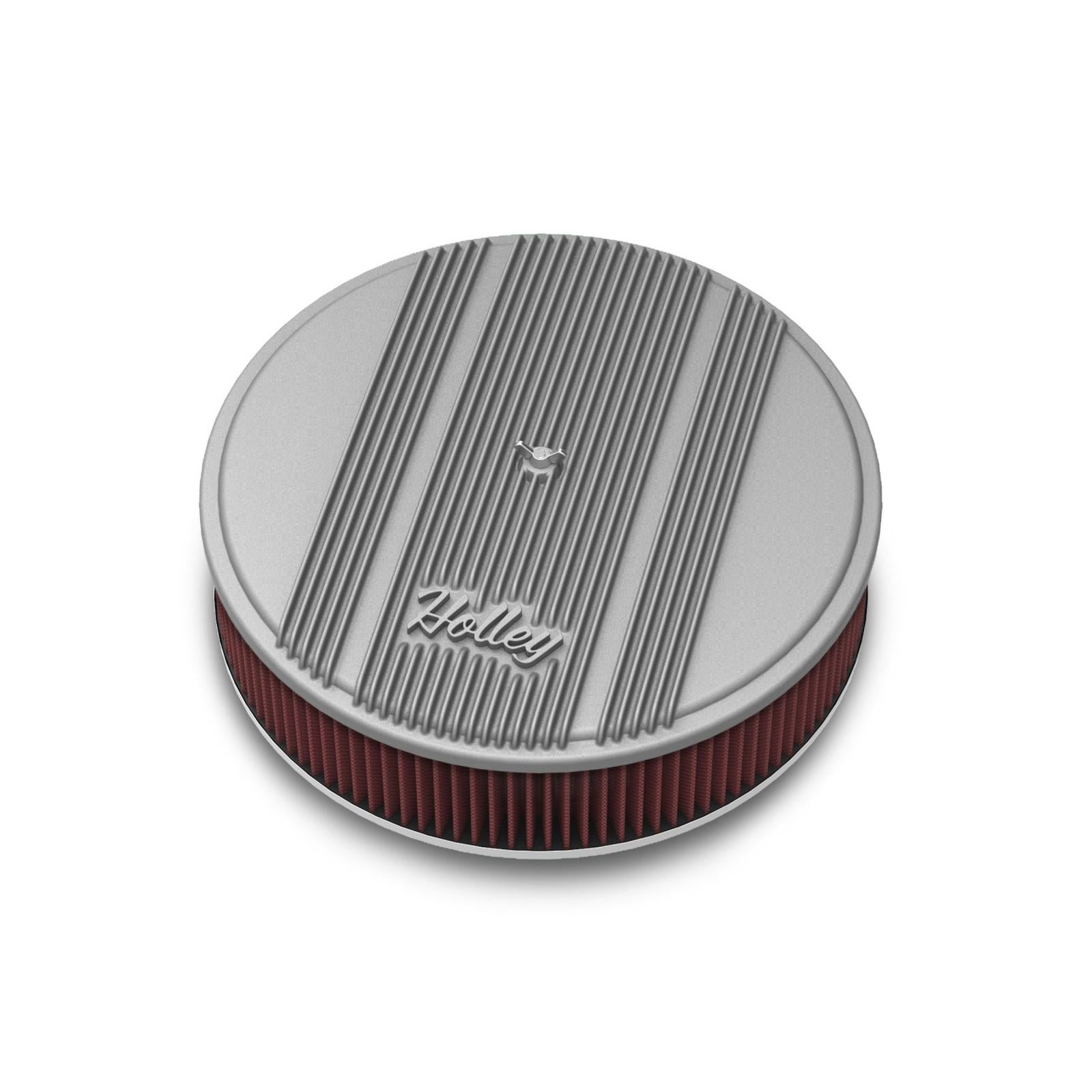 14 Round Finned Air Cleaner Finned Air Cleaner Assembly, 14 Round Design W/ 3 Paper Element, Die-Cast Aluminum, Fits 4150 & 4160 Carburetors w/5.125 Diameter Neck Holley