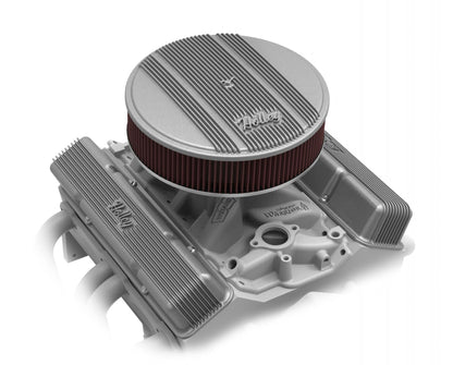 14 Round Finned Air Cleaner Finned Air Cleaner Assembly, 14 Round Design W/ 3 Paper Element, Die-Cast Aluminum, Fits 4150 & 4160 Carburetors w/5.125 Diameter Neck Holley-1