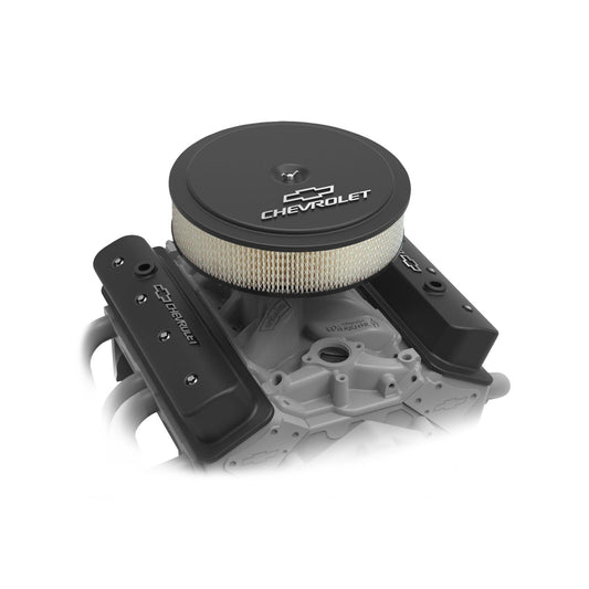 GM Muscle Series Air Cleaner Satin Black Machined 14 X 3 Air Cleaner Kit W/ Paper Filter GM Bowtie and Chevrolet Logo Holley-1