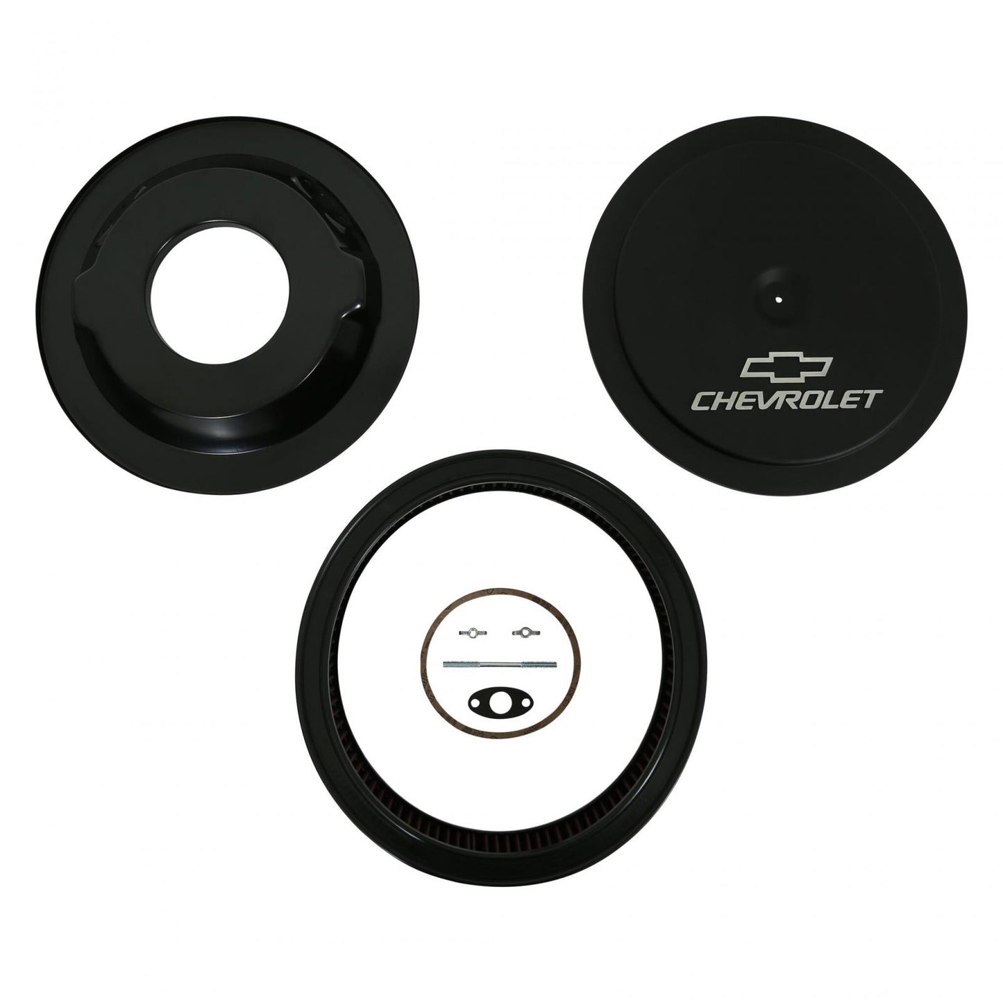 GM Muscle Series Air Cleaner Satin Black Machined 14 X 3 Air Cleaner Kit W/ Premium Filter GM Bowtie and Chevrolet Logo Holley-1