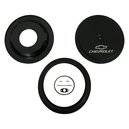 GM Muscle Series Air Cleaner Satin Black Machined 14 X 3 Air Cleaner Kit W/ Premium Filter GM Bowtie and Chevrolet Logo Holley-1