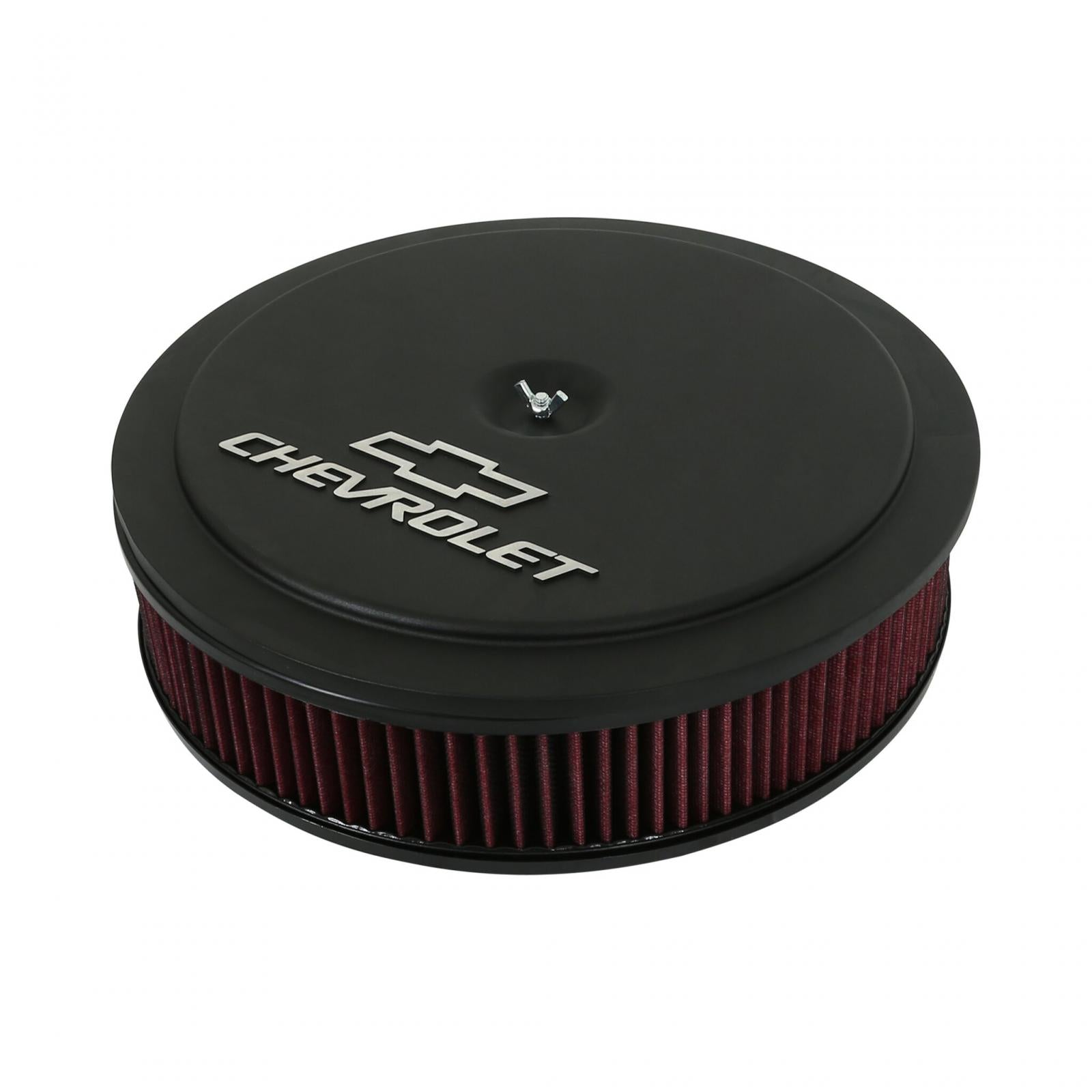 GM Muscle Series Air Cleaner Satin Black Machined 14 X 3 Air Cleaner Kit W/ Premium Filter GM Bowtie and Chevrolet Logo Holley-2