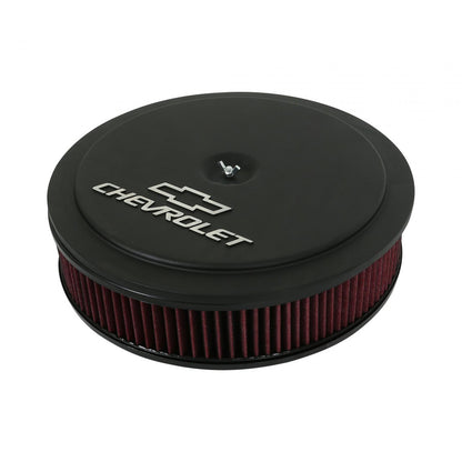 GM Muscle Series Air Cleaner Satin Black Machined 14 X 3 Air Cleaner Kit W/ Premium Filter GM Bowtie and Chevrolet Logo Holley-2