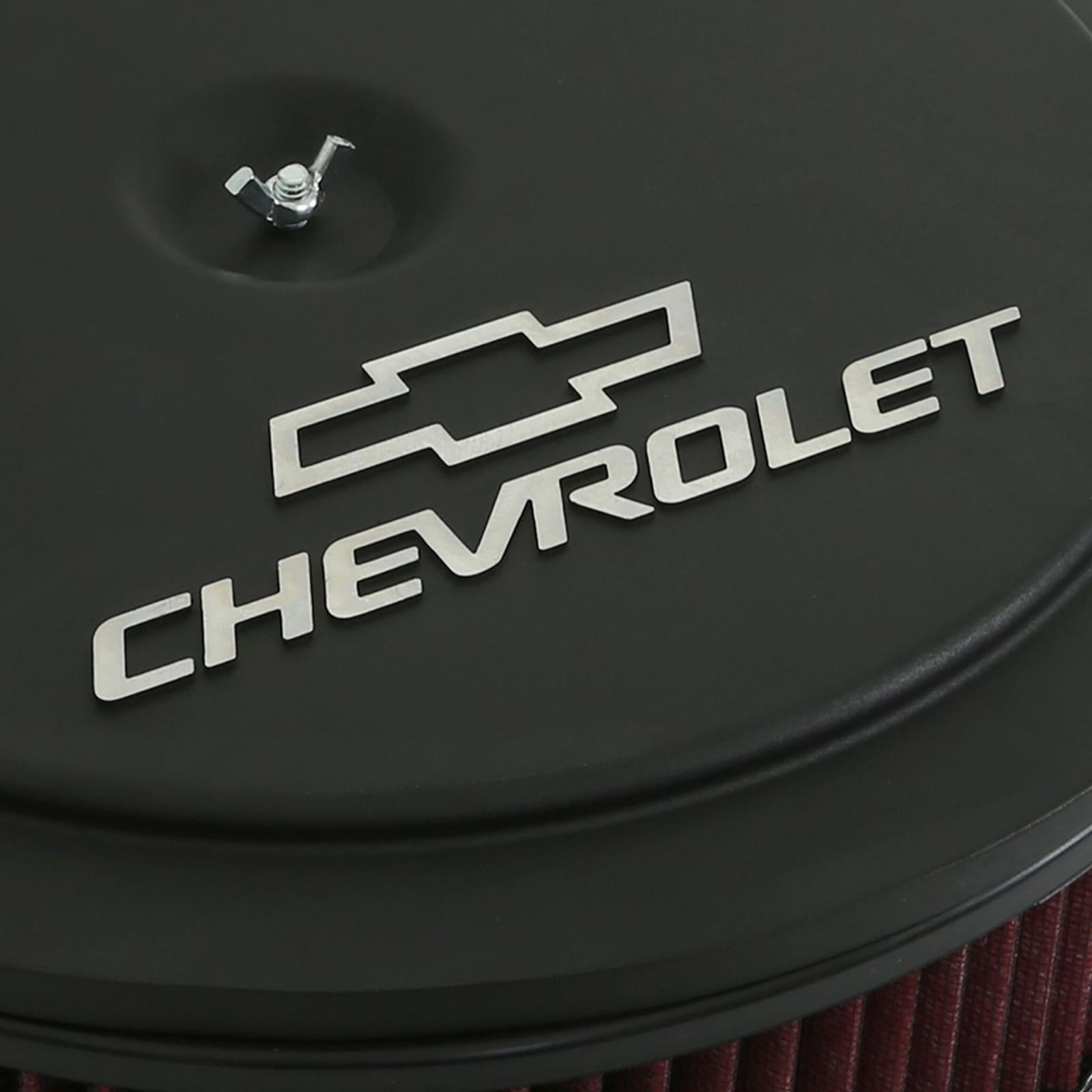 GM Muscle Series Air Cleaner Satin Black Machined 14 X 3 Air Cleaner Kit W/ Premium Filter GM Bowtie and Chevrolet Logo Holley-3