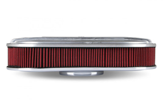Vintage Series Oval Air Cleaner Natural Cast 2.5 X 17 X 9 Inch Red Cotton Gauze Filter Element Single 4-bbl Baseplate Holley