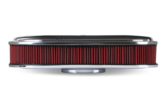 Vintage Series Oval Air Cleaner Polished 2.5 X 17 X 9 Inch Red Cotton Gauze Filter Element Single 4-bbl Baseplate Holley
