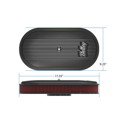 Vintage Series Oval Air Cleaner Satin Black Machined 2.5 X 17 X 9 Inch Red Cotton Gauze Filter Element Single 4-bbl Baseplate Holley-1