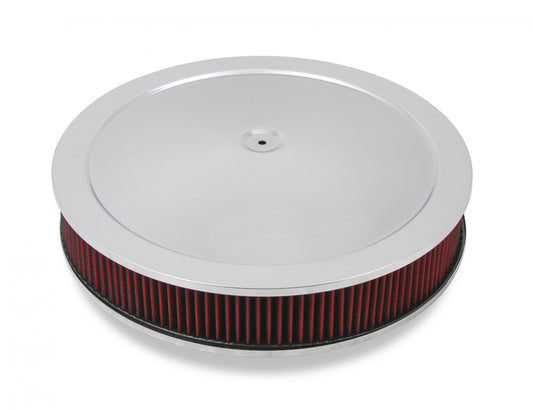 4150 Drop Base Air Cleaner Chrome w/3 Red Washable Gauze Filter 16 X 3 Chrome Drop-Base Air Cleaner for 4150 Series Carburetors with 5-1/8 Diameter Neck Holley