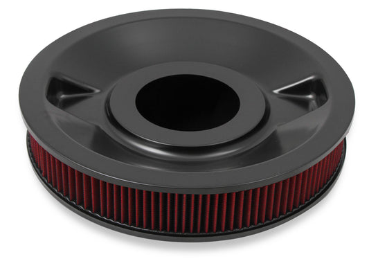 4150 Drop Base Air Cleaner Black w/3 Red Washable Gauze Filter 16 X 3 Black Drop-Base Air Cleaner for 4150 Series Carburetors with 5-1/8 Diameter Neck Holley-1