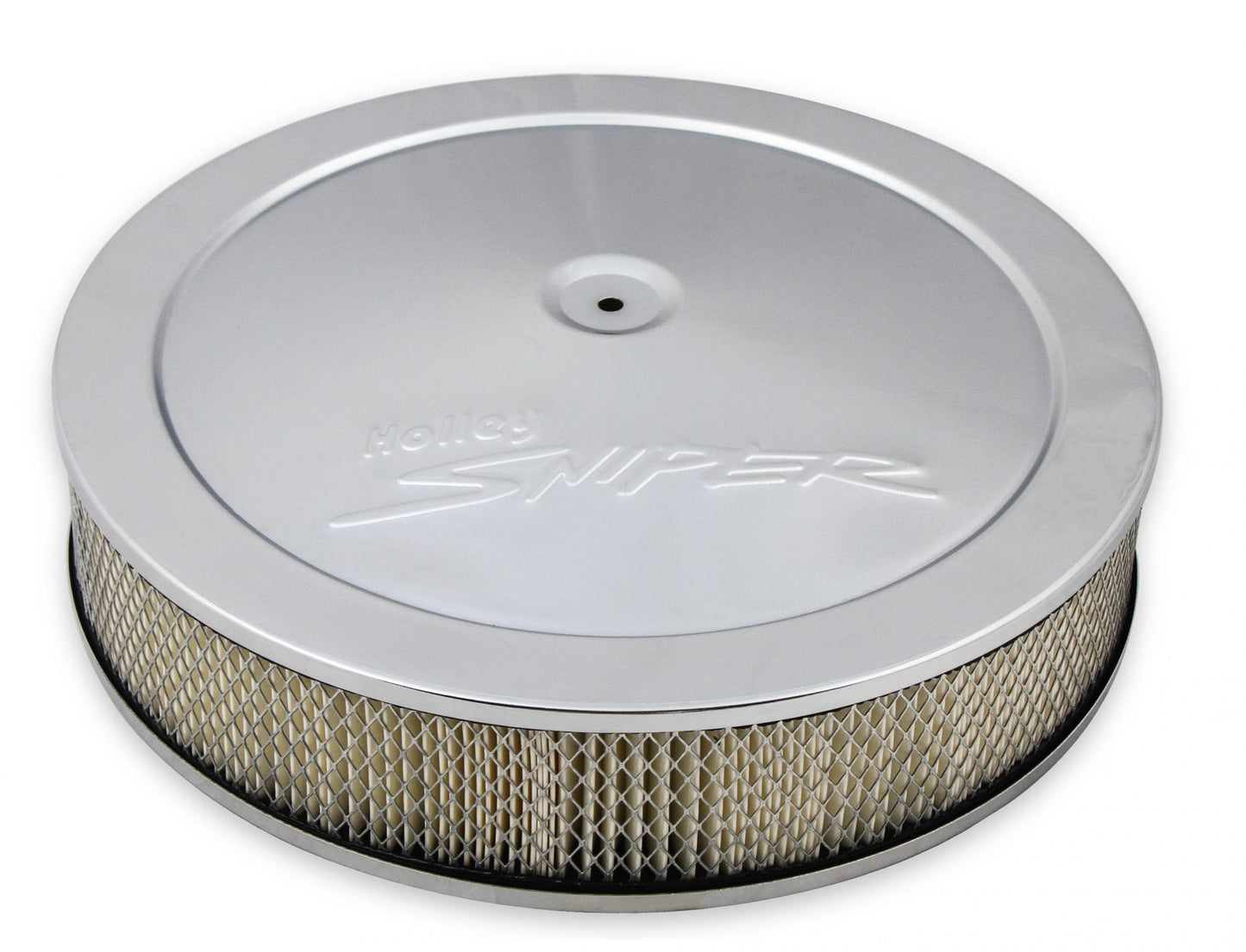 Sniper Air Cleaner Assembly, 14 X 4 Chrome Finish Stamped Steel Air Cleaner Assembly with Paper Filter Element Holley