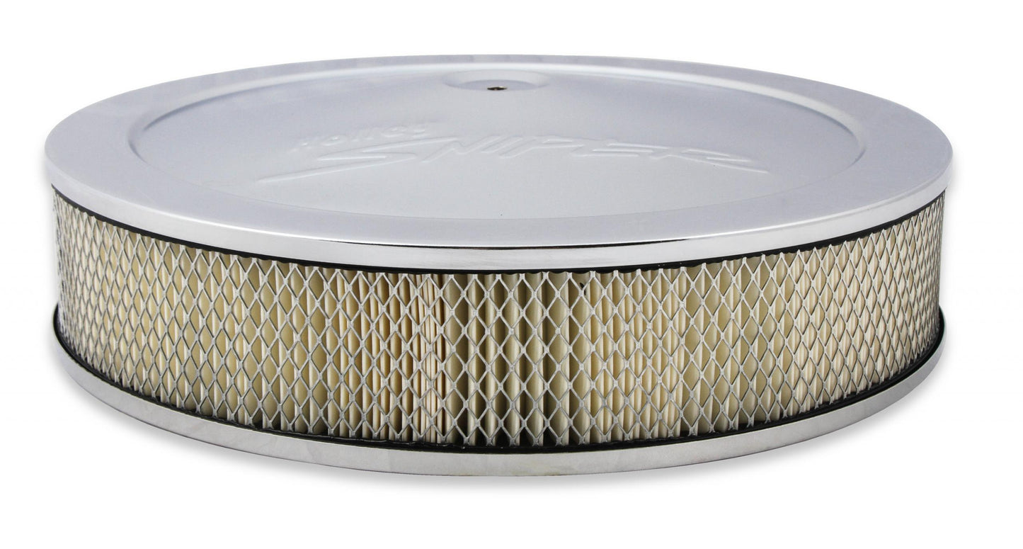 Sniper Air Cleaner Assembly, 14 X 4 Chrome Finish Stamped Steel Air Cleaner Assembly with Paper Filter Element Holley-1