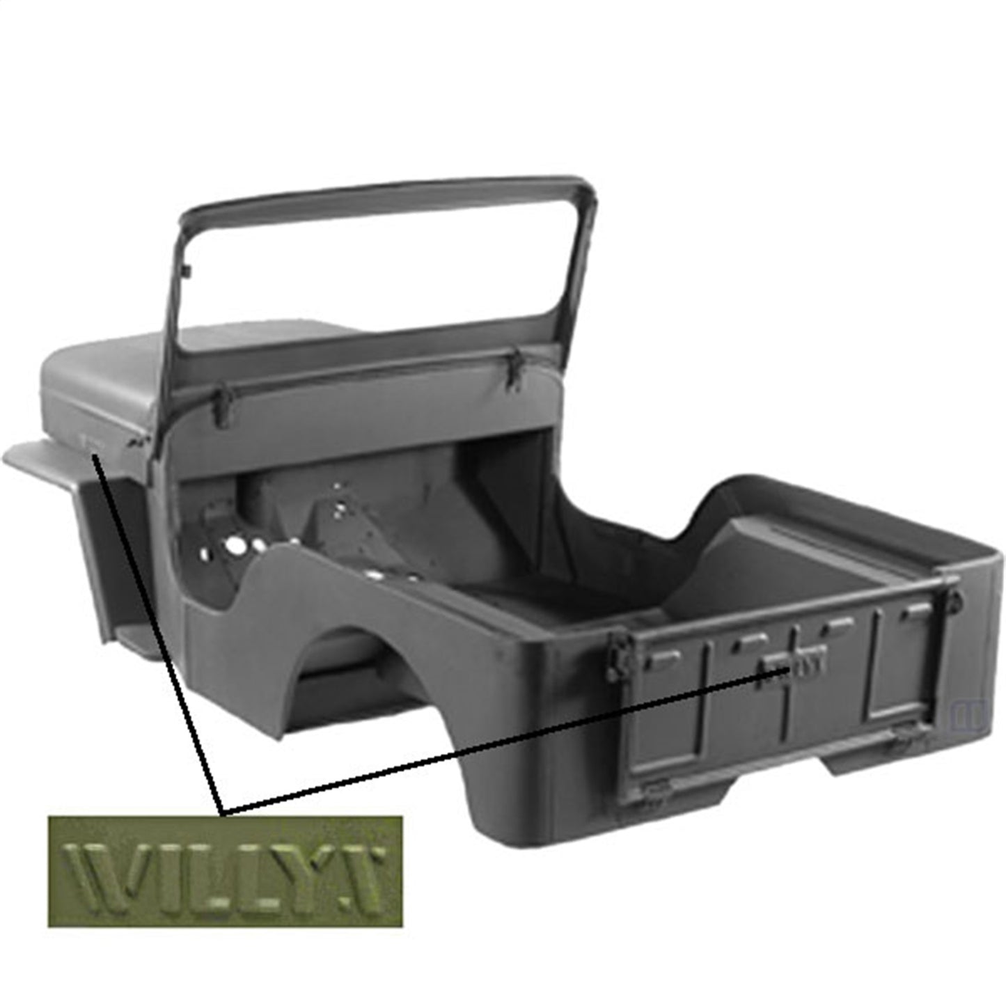 Steel Body Kit Includes Body Tub/Hood/Fenders/Windshield Frame Built Between Jan And Dec 1943 OMIX