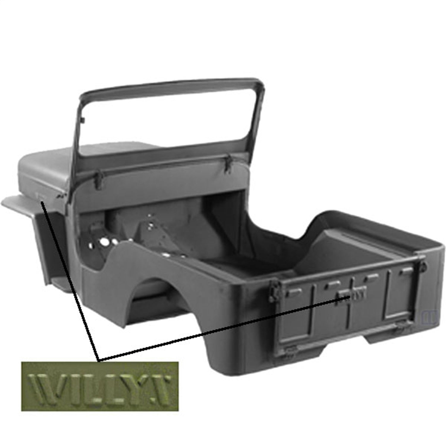 Steel Body Kit Includes Body Tub/Hood/Fenders/Windshield Frame Built Between Jan And Dec 1943 OMIX